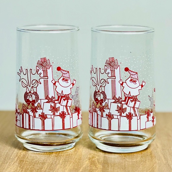 The Unbranded Brand Other - Vintage‎ Santa Christmas Glasses by Crisa Corp - Santa Reindeer and Presents